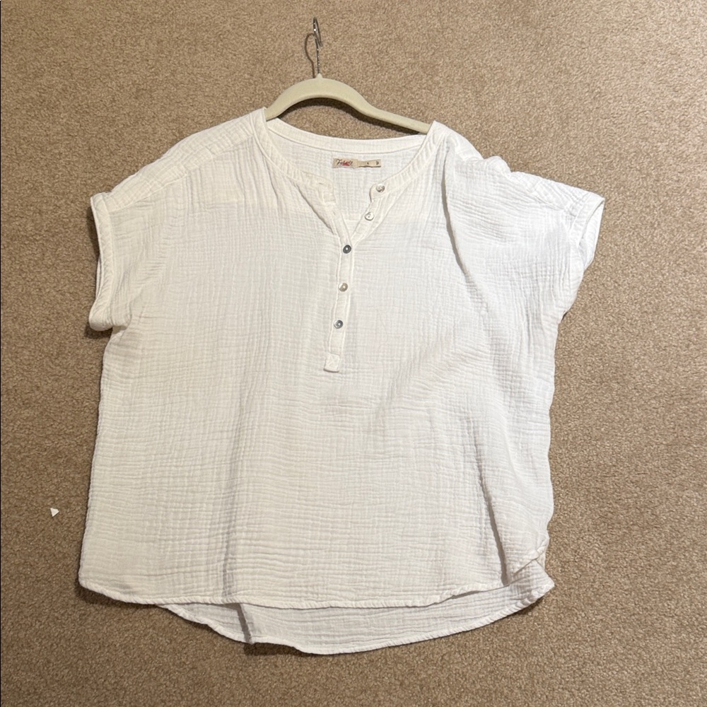 Faherty Cream Textured Blouse